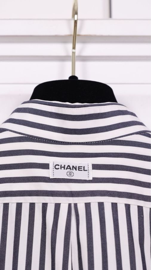 Chanel黑白条纹金扣衬衫上衣外套-28