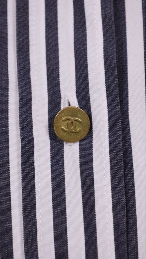 Chanel黑白条纹金扣衬衫上衣外套-29