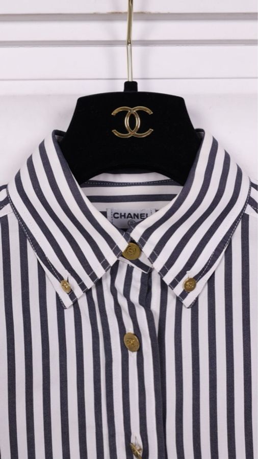 Chanel黑白条纹金扣衬衫上衣外套-36