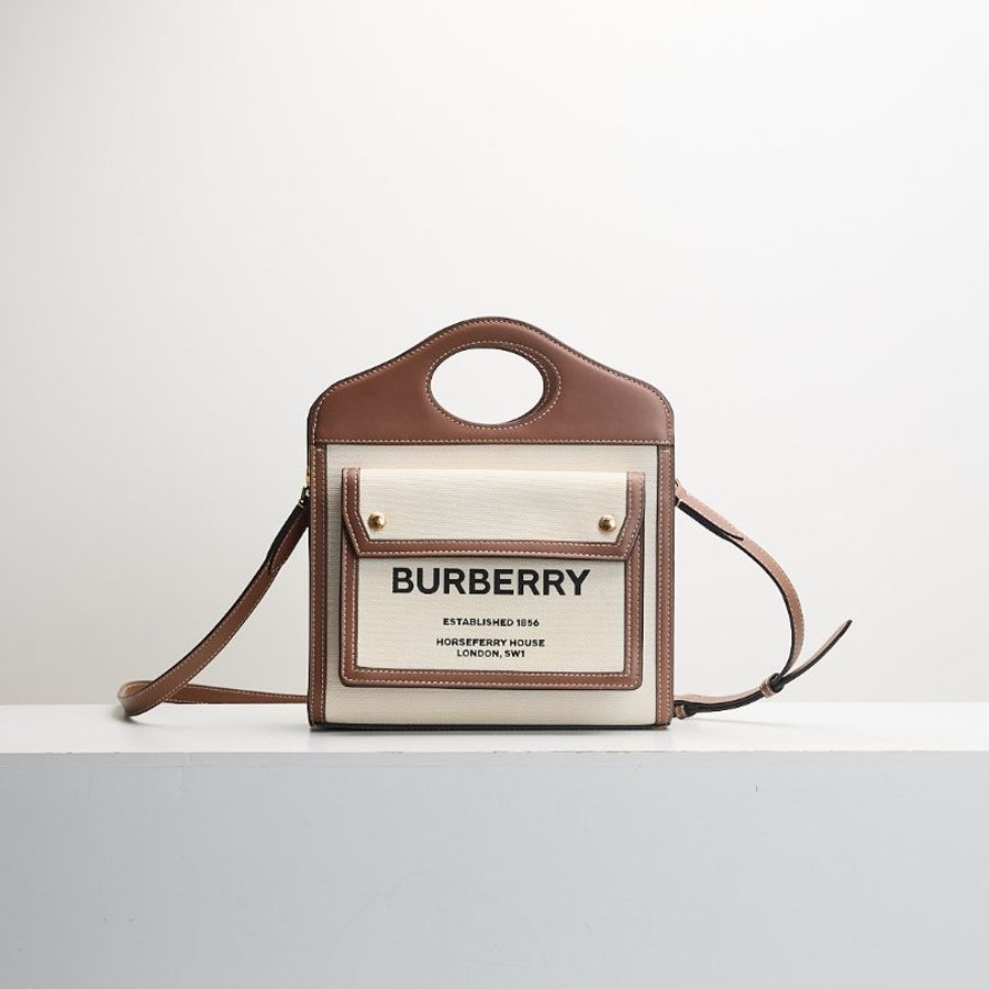二手Burberry pocket 帆布郵差包 棕色-0