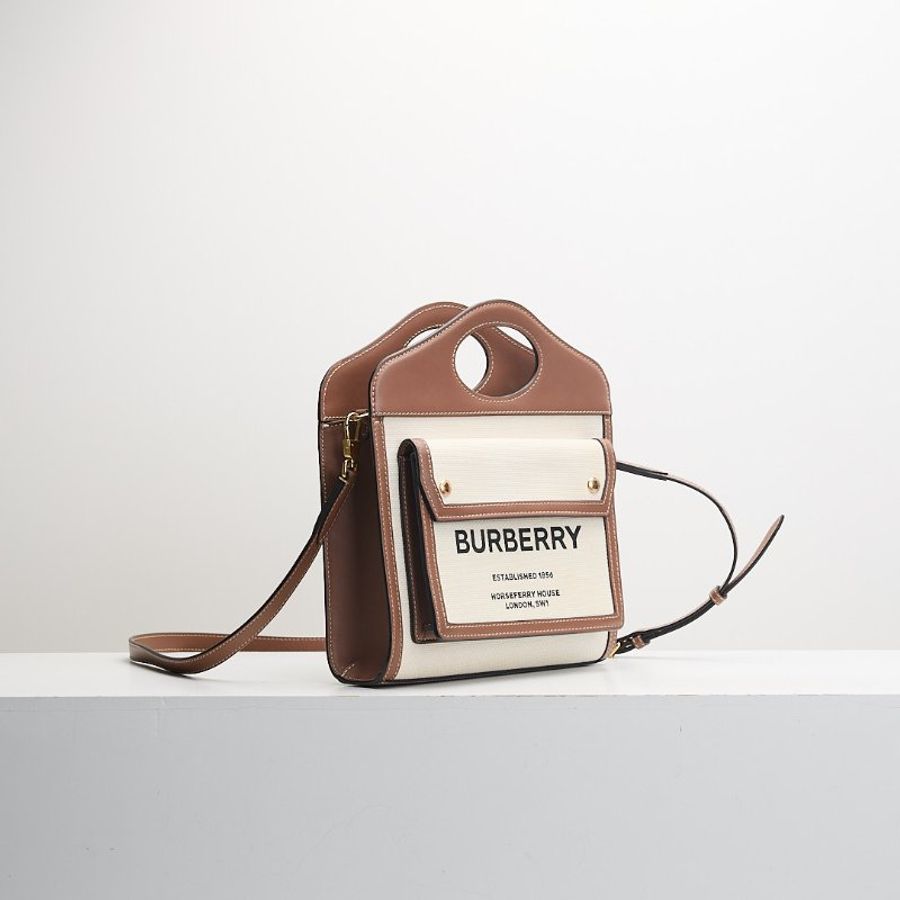 二手Burberry pocket 帆布郵差包 棕色-1