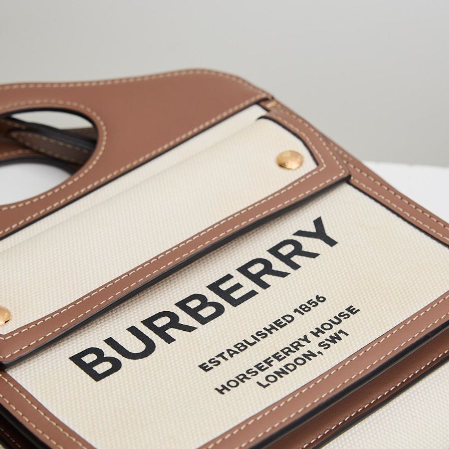 二手Burberry pocket 帆布郵差包 棕色-4
