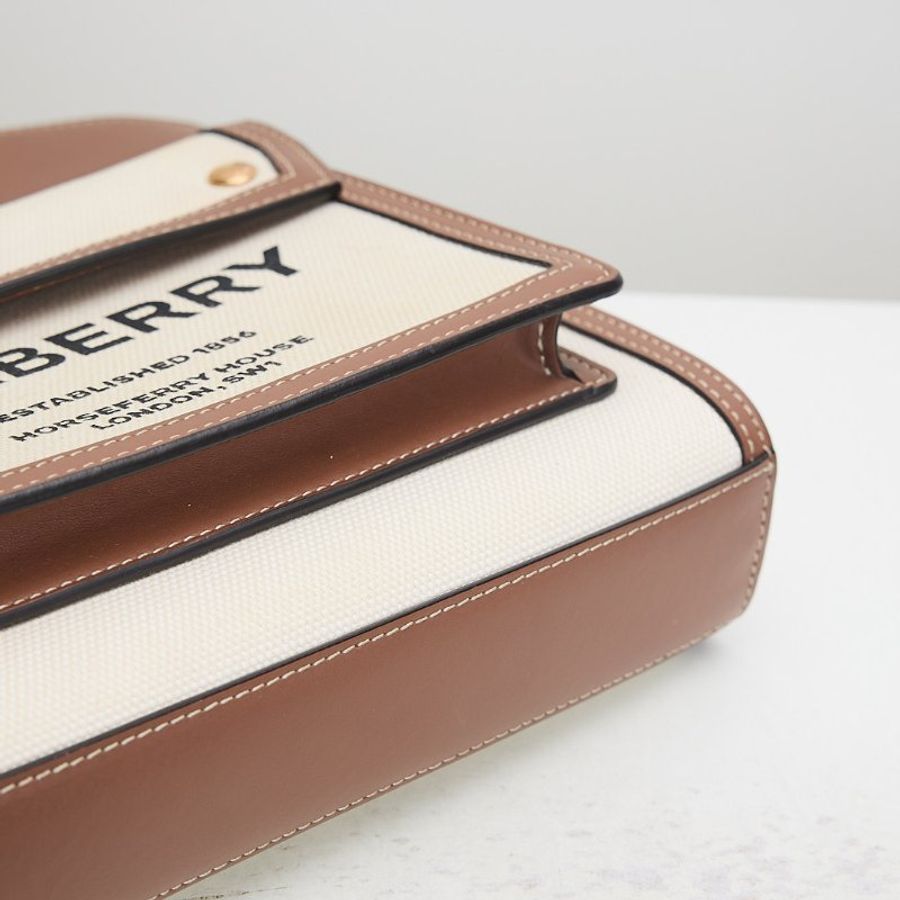 二手Burberry pocket 帆布郵差包 棕色-5