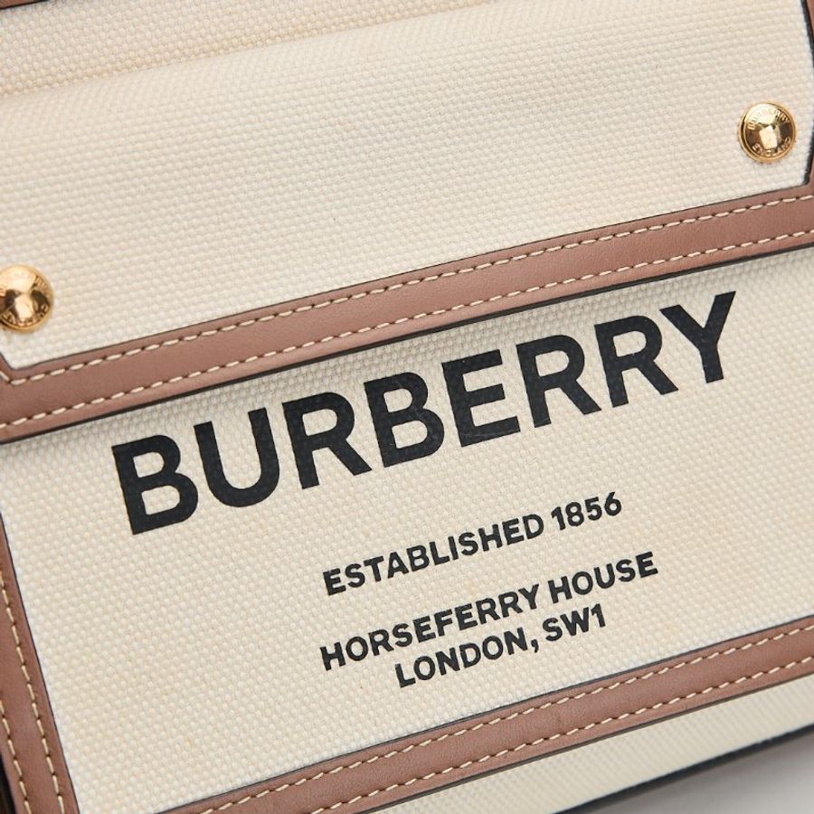 二手Burberry pocket 帆布郵差包 棕色-6