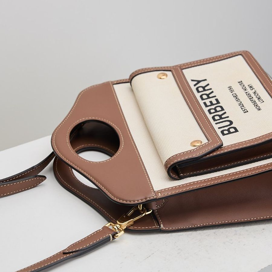 二手Burberry pocket 帆布郵差包 棕色-7