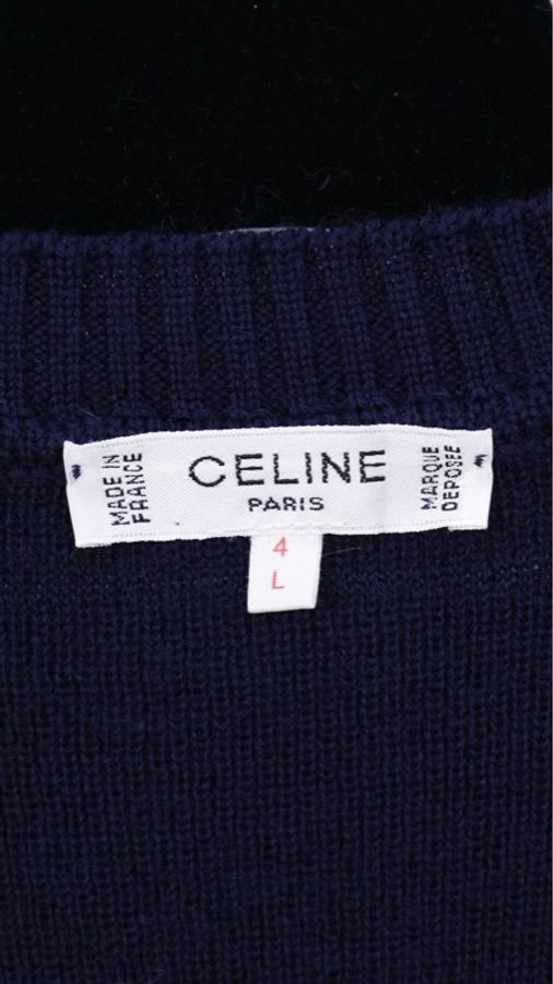 Celine海军蓝金扣红色徽章刺绣开衫外套-21
