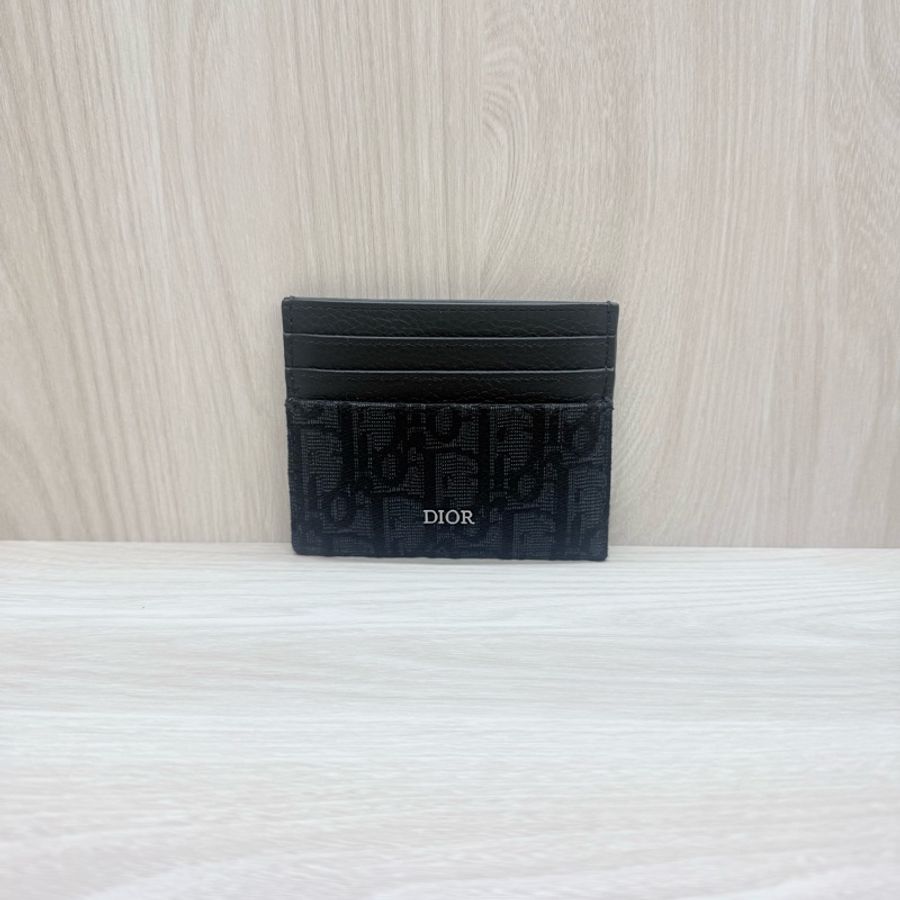Dior黑緹花布拚牛皮7卡卡夾-6