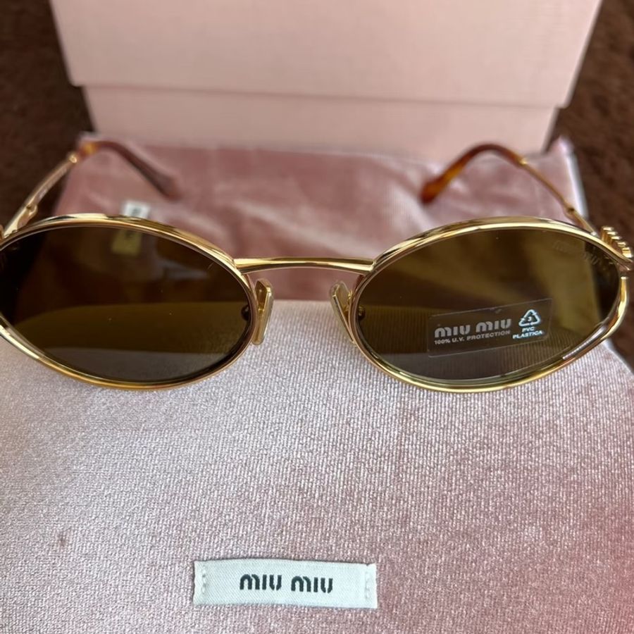 MIU MIU繆繆 金屬橢圓形太陽眼鏡 -0