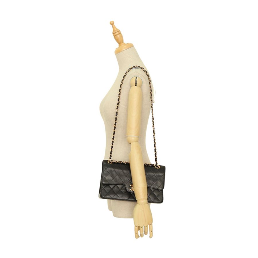 黑色 菱格紋 羊皮 Small Double Flap 鍊帶肩背包 金扣【CHANEL 香奈兒】 A01112-7