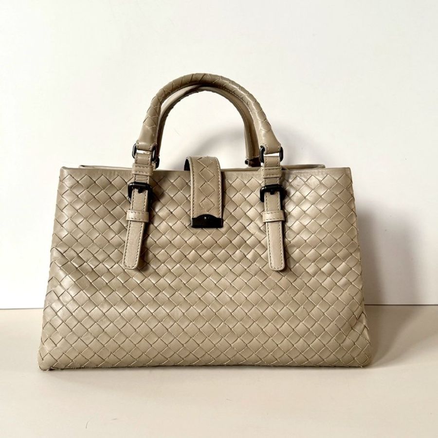 BOTTEGA VENETA ROMA BV 卡其色 皮革 編織 羅馬包 小型 三層 兩用包-1