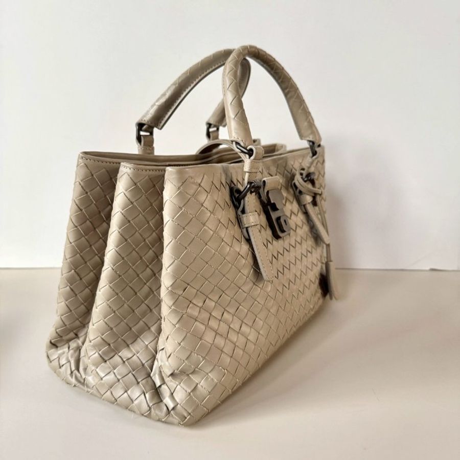 BOTTEGA VENETA ROMA BV 卡其色 皮革 編織 羅馬包 小型 三層 兩用包-2