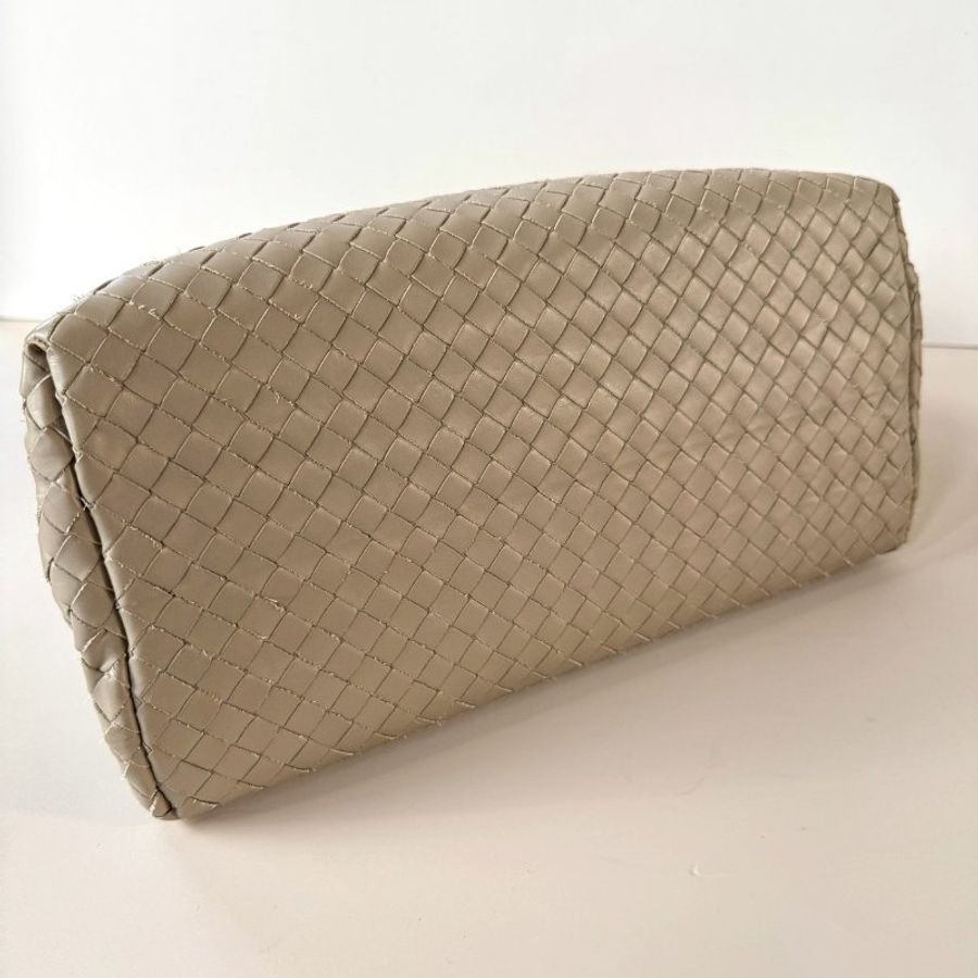 BOTTEGA VENETA ROMA BV 卡其色 皮革 編織 羅馬包 小型 三層 兩用包-3