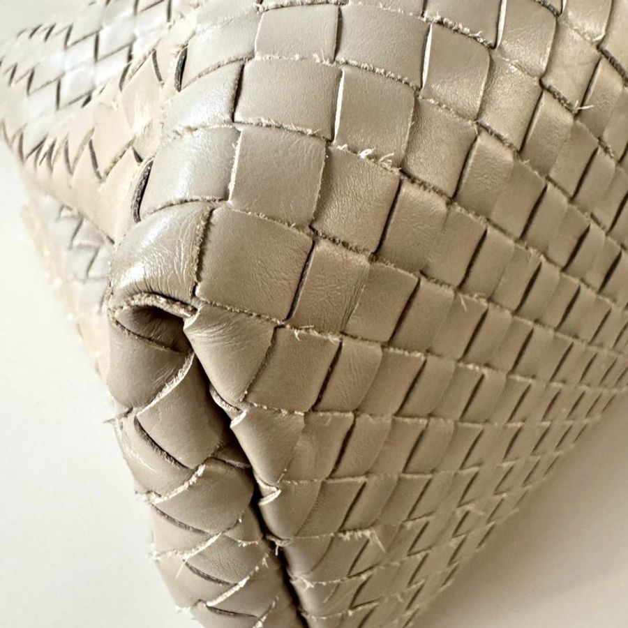 BOTTEGA VENETA ROMA BV 卡其色 皮革 編織 羅馬包 小型 三層 兩用包-4