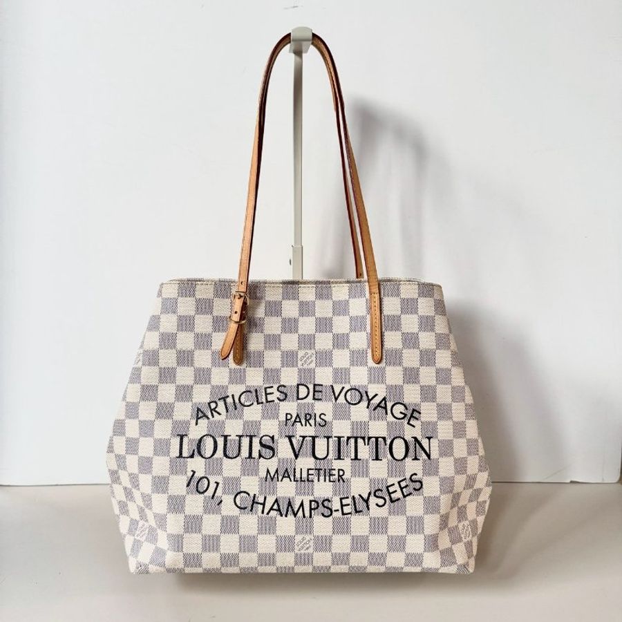 LV 限量 絕版 Cabas MM 白色 棋盤格 雙肩 托特包 購物包 N41375-0