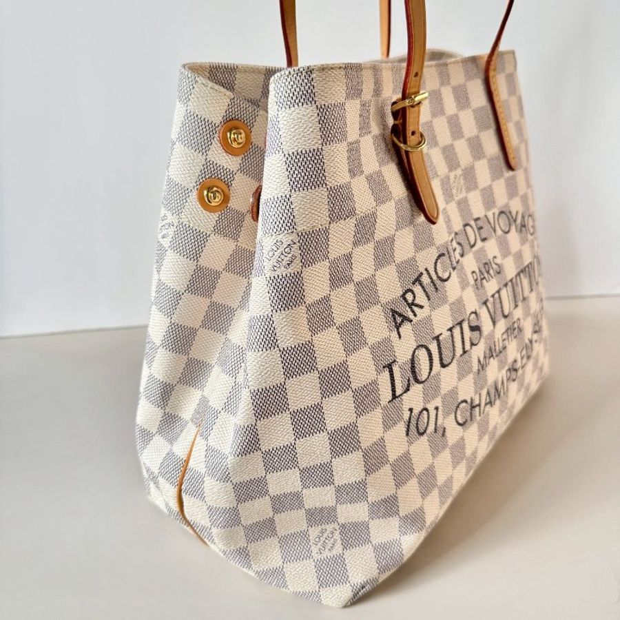 LV 限量 絕版 Cabas MM 白色 棋盤格 雙肩 托特包 購物包 N41375-2