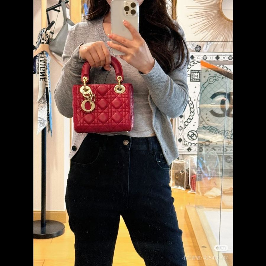 Dior迪奧 Lady 木槿粉 漆皮 三格戴妃包
99新✨️-0