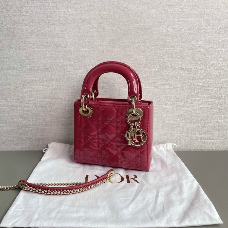 Dior迪奧 Lady 木槿粉 漆皮 三格戴妃包
99新✨️-4