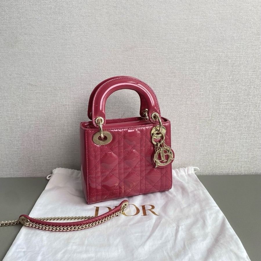 Dior迪奧 Lady 木槿粉 漆皮 三格戴妃包
99新✨️-5