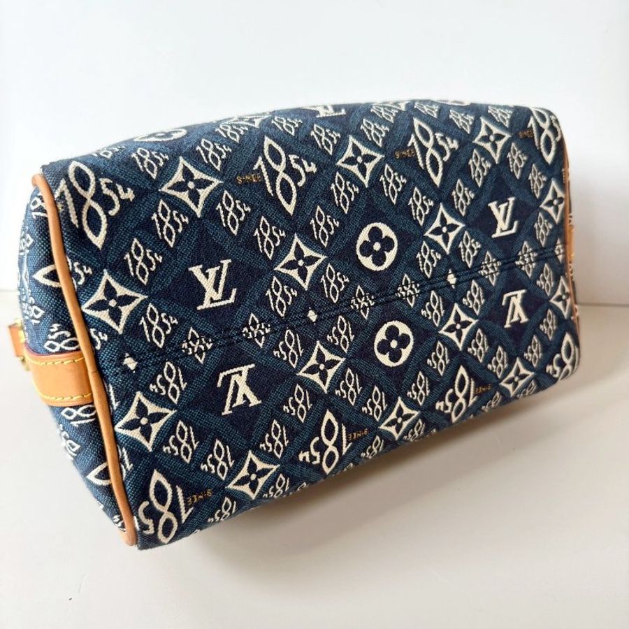 LV SPEEDY 25 限量 1854 單寧藍 緹花 手提 斜背 波士頓包 M57400-3