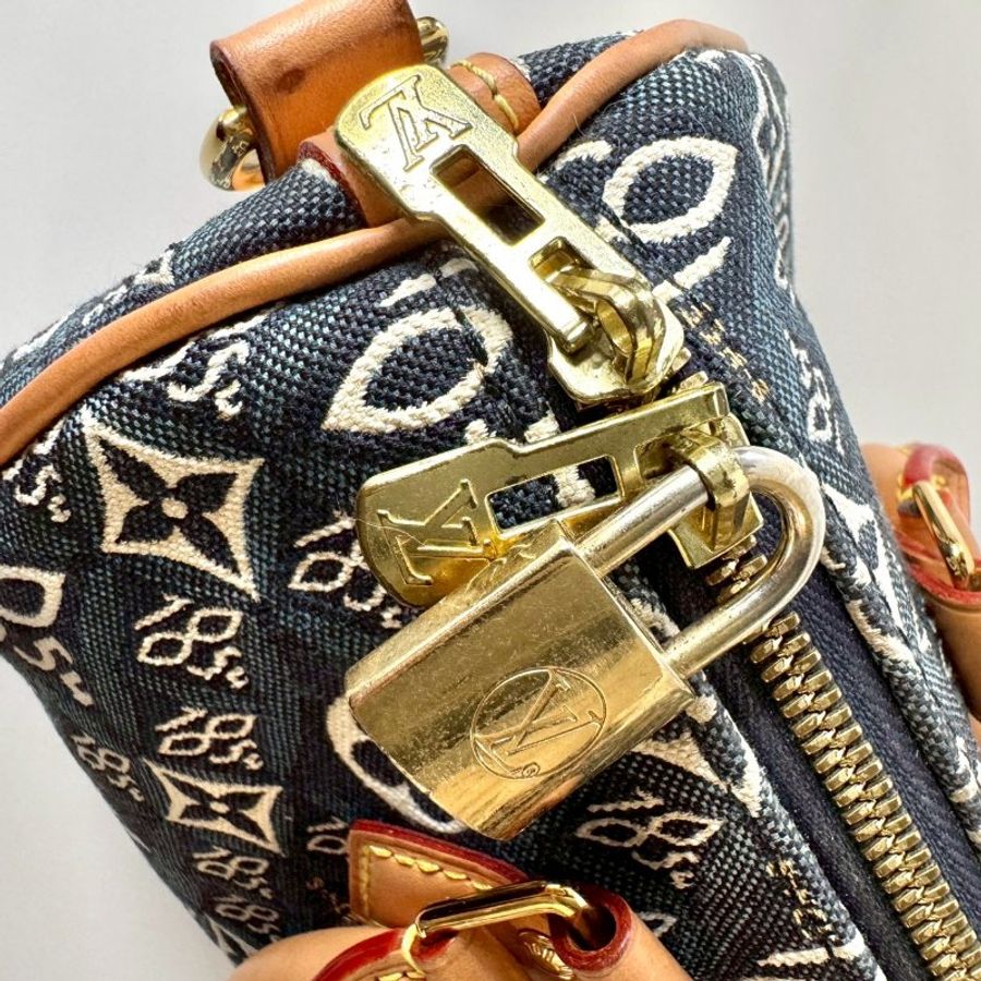 LV SPEEDY 25 限量 1854 單寧藍 緹花 手提 斜背 波士頓包 M57400-4