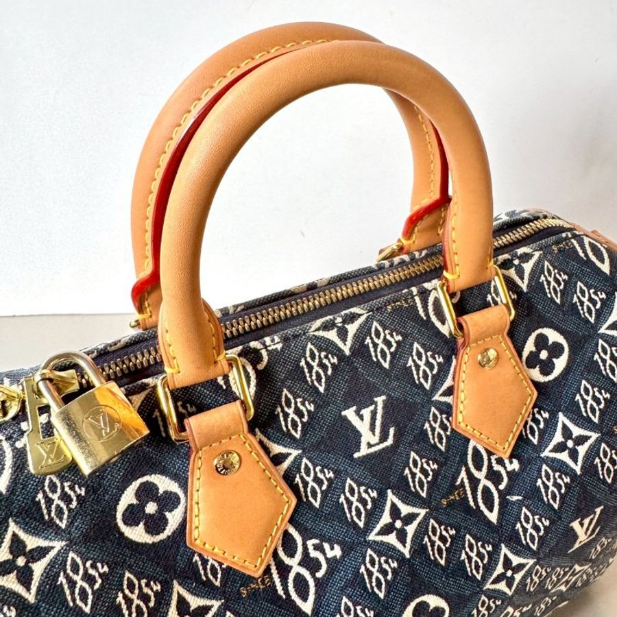 LV SPEEDY 25 限量 1854 單寧藍 緹花 手提 斜背 波士頓包 M57400-5