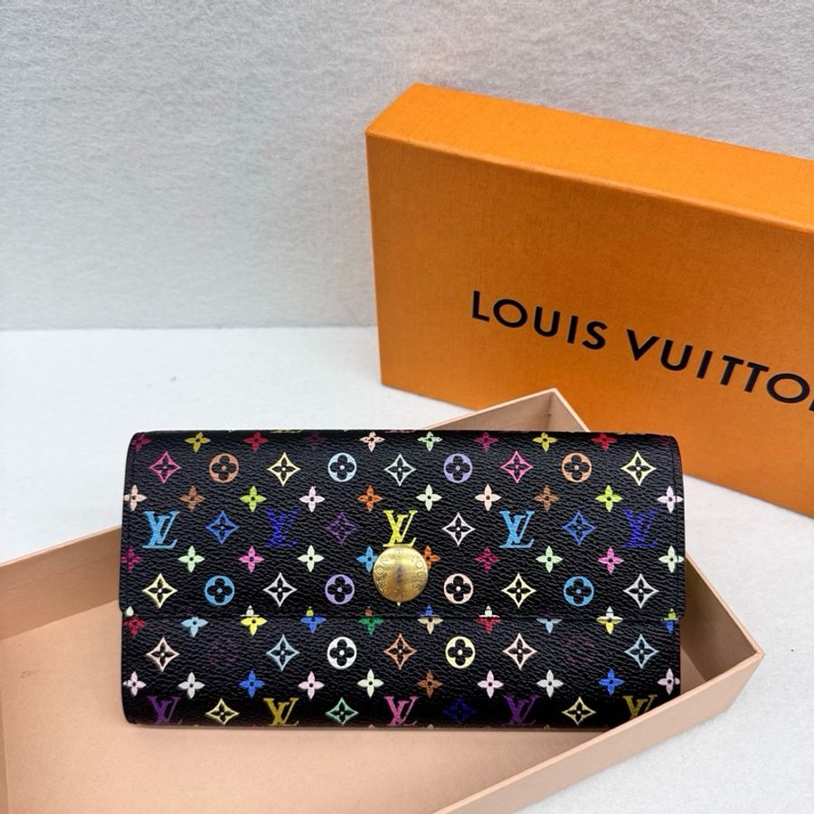 Louis Vuitton LV x TM 村上隆 黑三彩 Monogram Multicolor 長 夾-0
