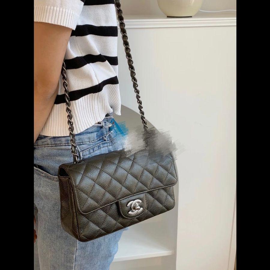 CHANEL CF 大mini 炭灰色肩背包斜背包-6