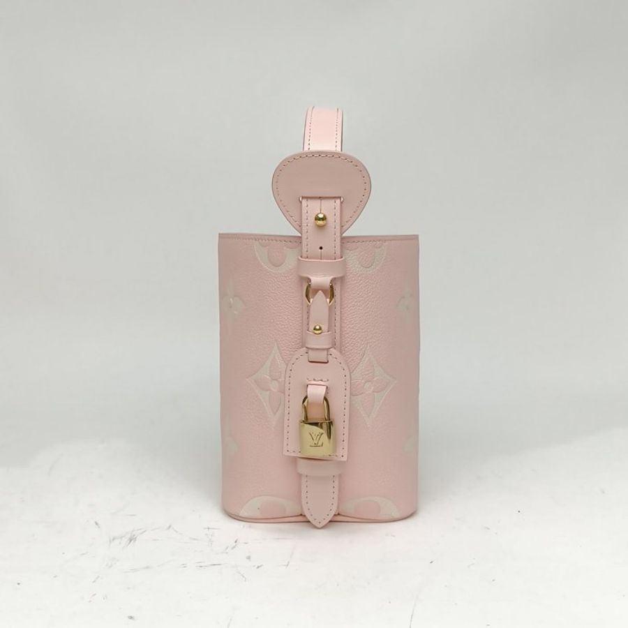 LOUIS VUITTON ALLINBB老花壓紋粉色牛皮金扣晶片肩背包-1