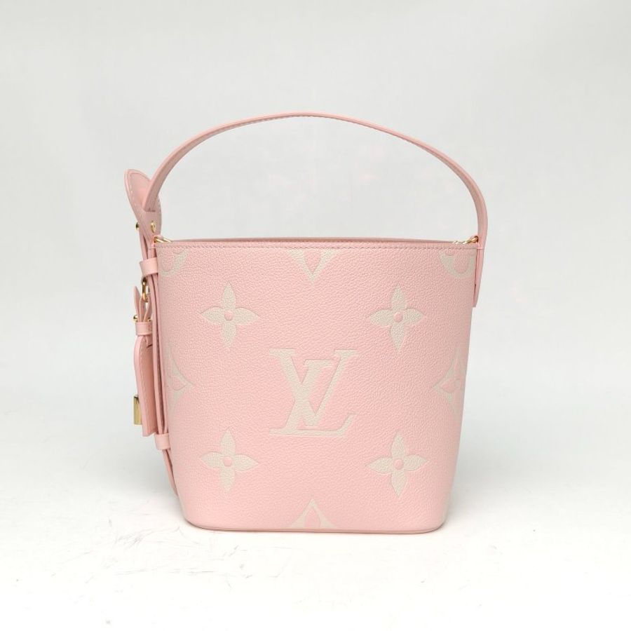 LOUIS VUITTON ALLINBB老花壓紋粉色牛皮金扣晶片肩背包-2