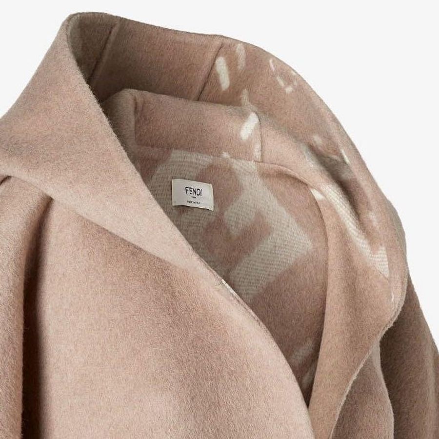 FENDI 奶茶色 雙面 連帽 斗篷 披風 100% Cashmere FF LOGO-3