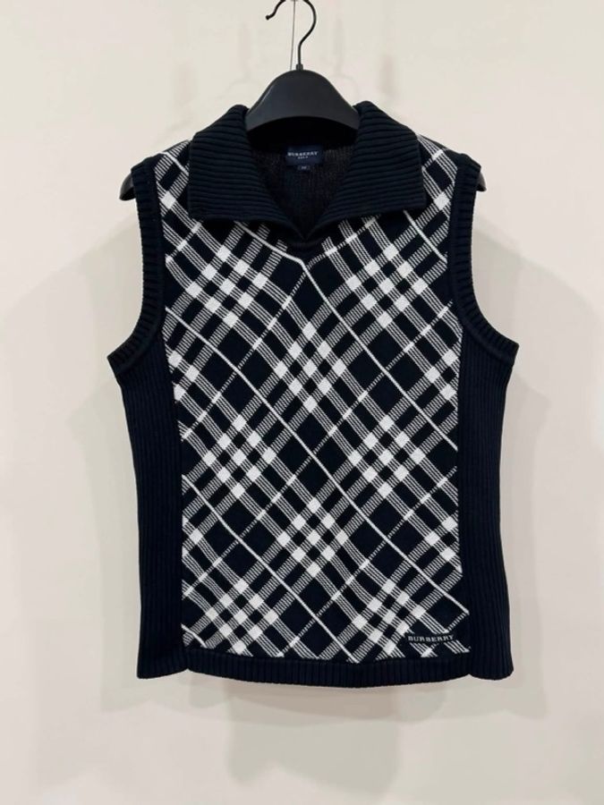 BURBERRY GOLF 斜紋黑白針織背心字母上衣-3