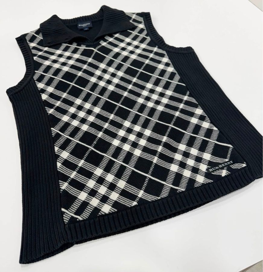 BURBERRY GOLF 斜紋黑白針織背心字母上衣-5