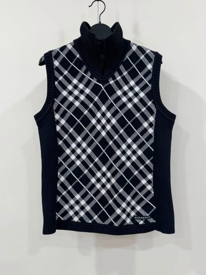 BURBERRY GOLF 斜紋黑白針織背心字母上衣-6