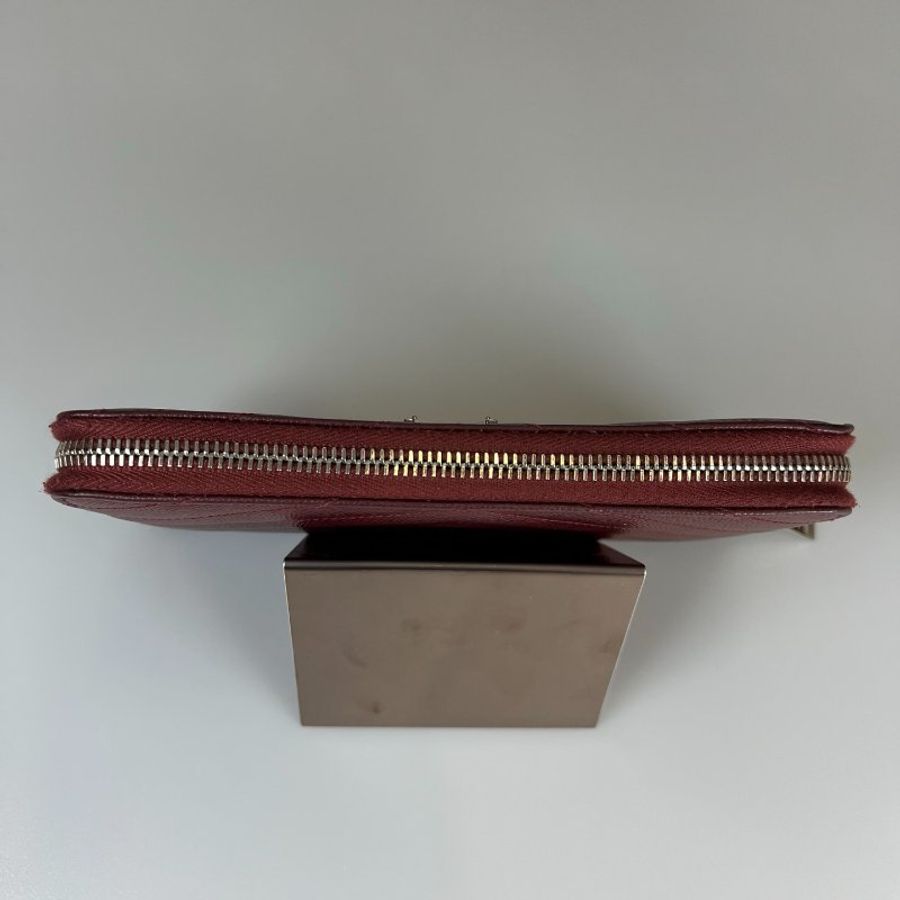 YSL 358094 酒紅色銀扣ㄇ拉長夾-5