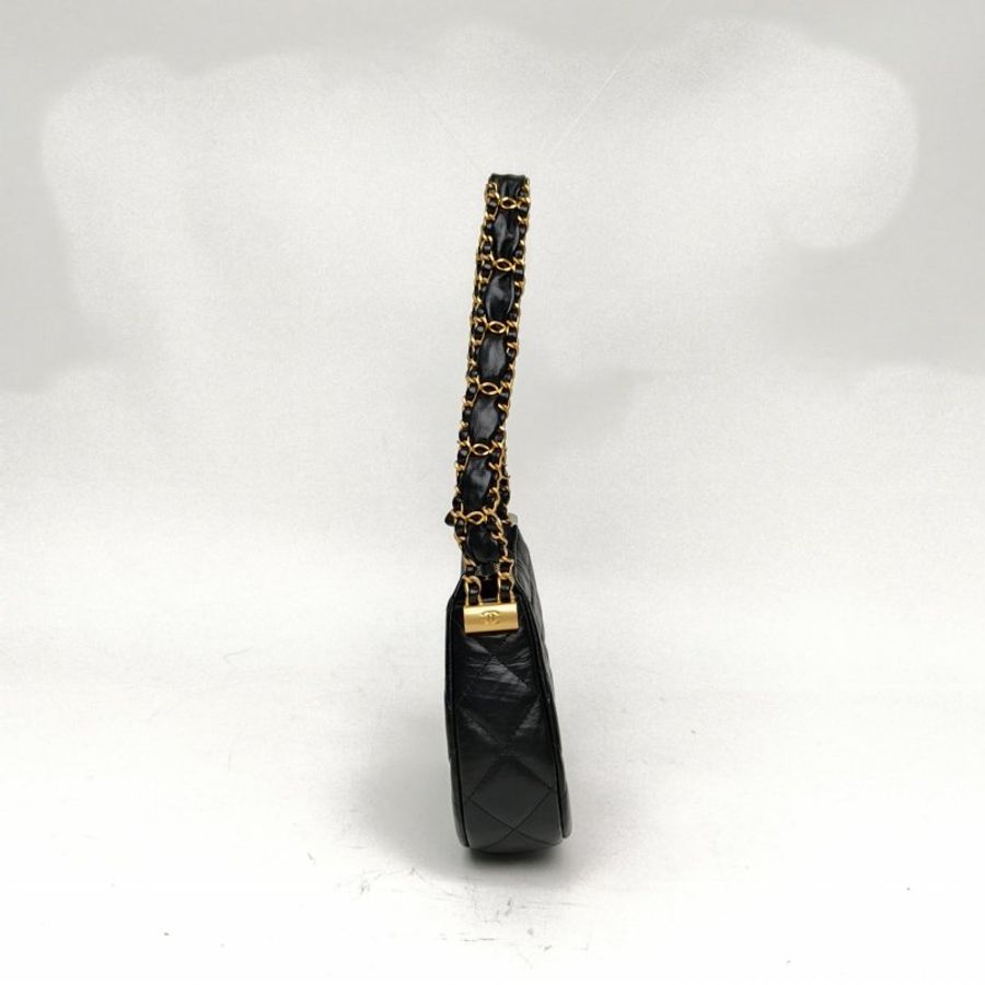 CHANEL 23K19Bag皮穿鏈Hobo腋下包小號黑色牛皮金扣肩背包-1