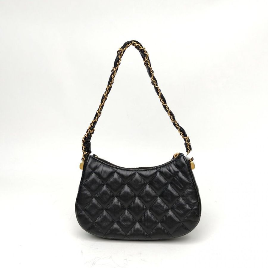 CHANEL 23K19Bag皮穿鏈Hobo腋下包小號黑色牛皮金扣肩背包-2