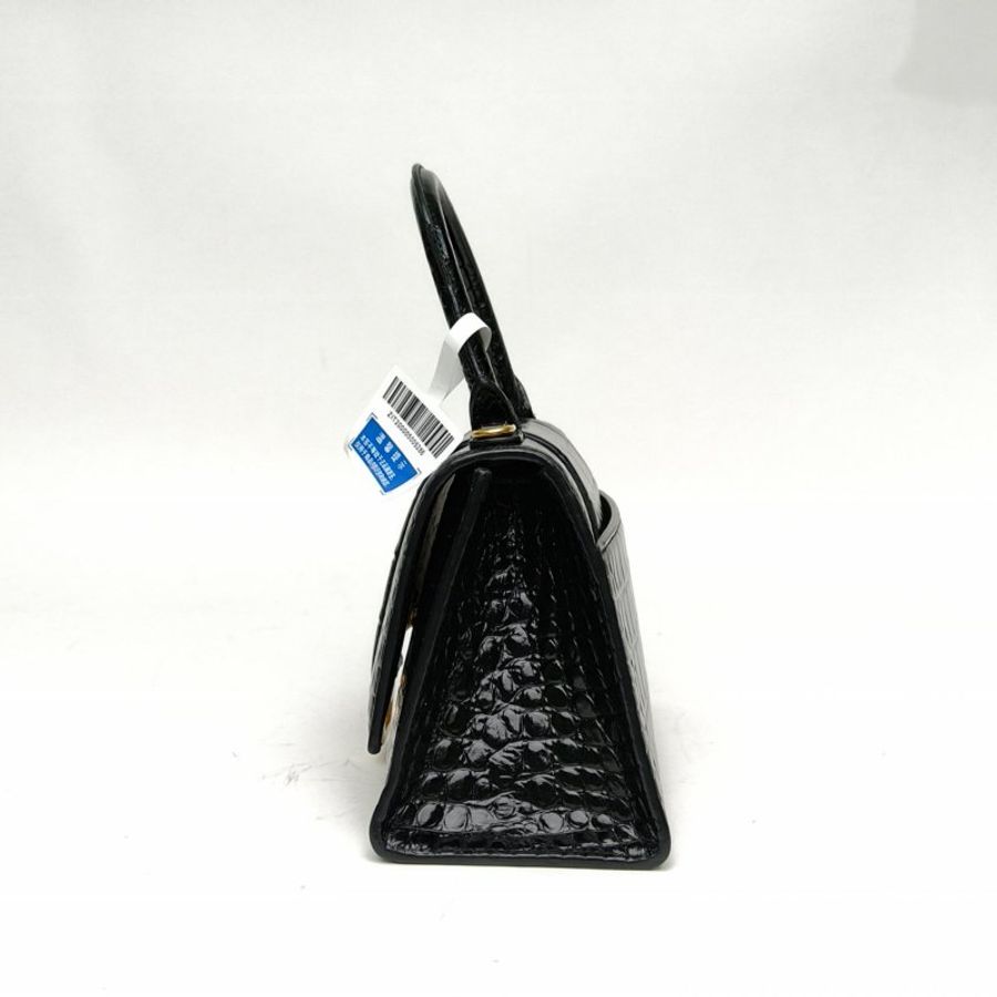 BALENCIAGA 鱷魚壓紋Hourglass沙漏手袋S碼金扣黑色牛皮肩背包-1