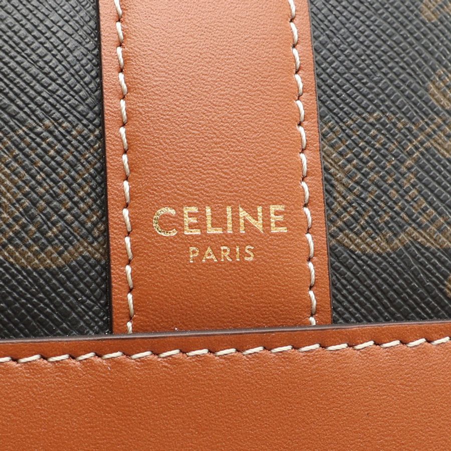 棕色 牛皮 Triomphe帆布 小號水桶包 肩背包【CELINE 賽琳】 191442-5