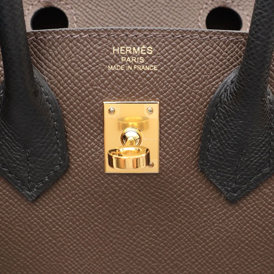 樹林灰/黑/象灰 Epsom牛皮 Birkin 25 Tricolor 鉑金包 手提包 金釦 W刻【HERMES 愛馬仕】 H08468OCCAE-3