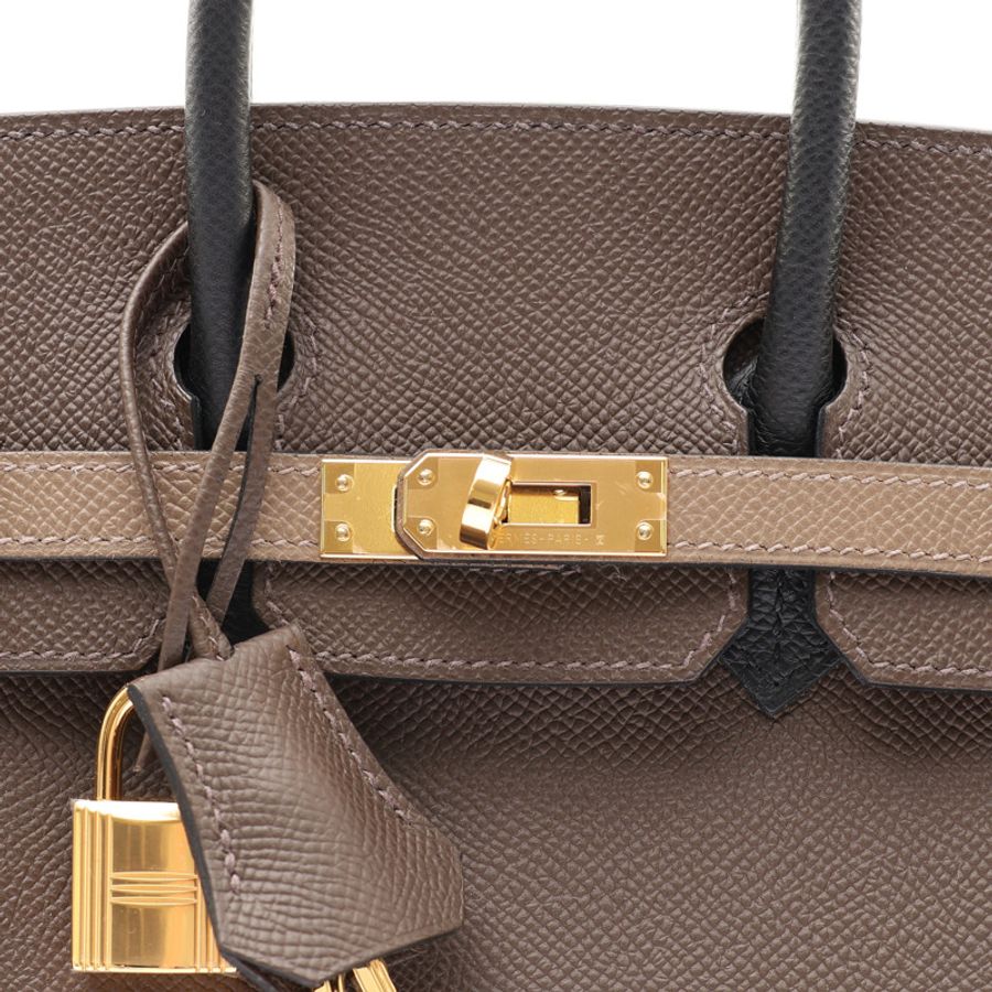 樹林灰/黑/象灰 Epsom牛皮 Birkin 25 Tricolor 鉑金包 手提包 金釦 W刻【HERMES 愛馬仕】 H08468OCCAE-5