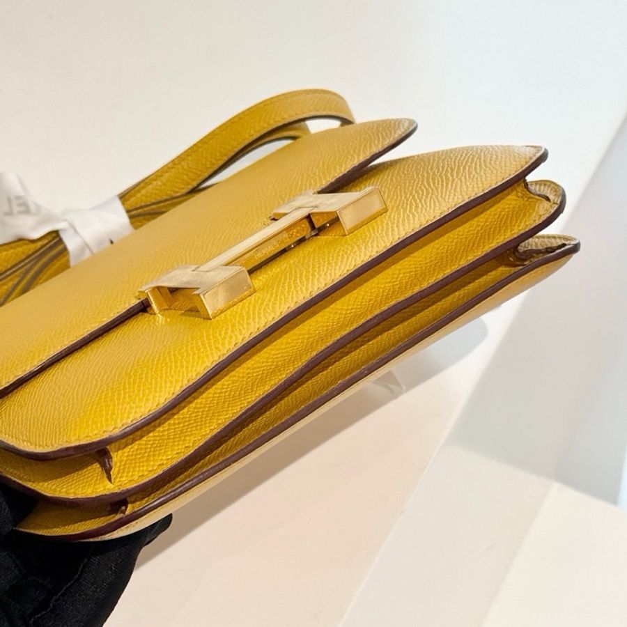 Hermès 愛馬仕 康康19 琥珀黃 金扣 epsom皮 無配件-4