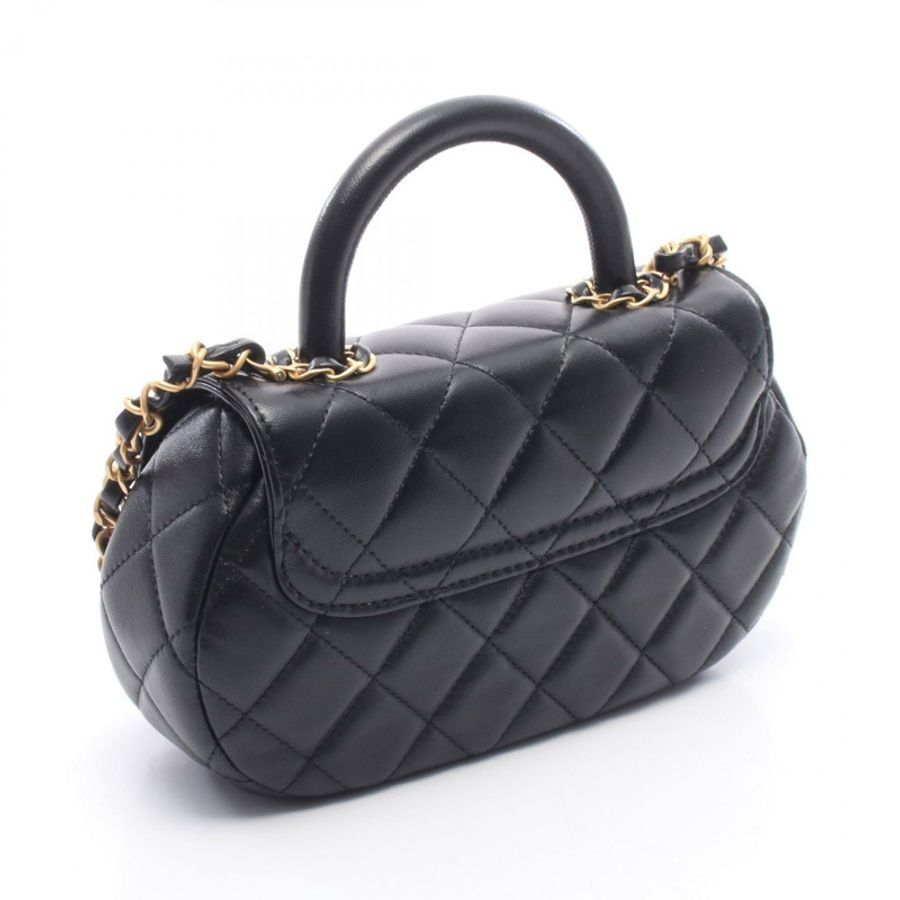香奈兒 (CHANEL) 絎縫手提單肩包,羊皮材質,黑色,二手,女士款,金色五金配件-1