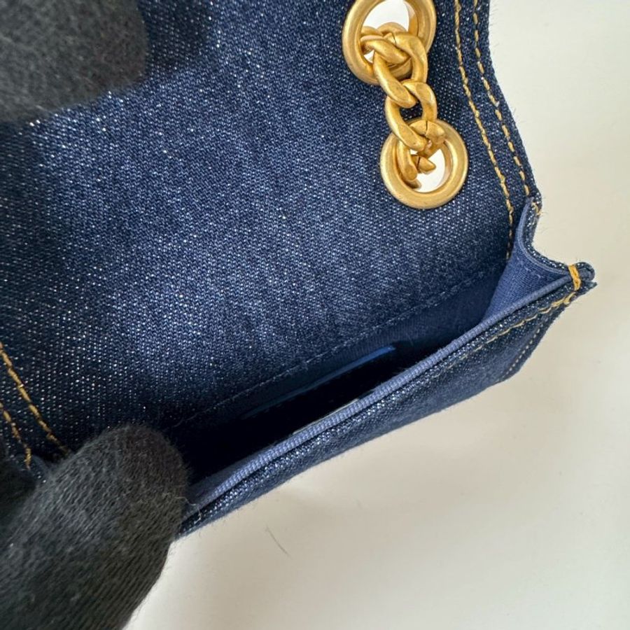 CHANEL 限量 牛仔 深藍 金鍊 小掛包 吊飾 零錢包 卡包 AP3355 現貨-4