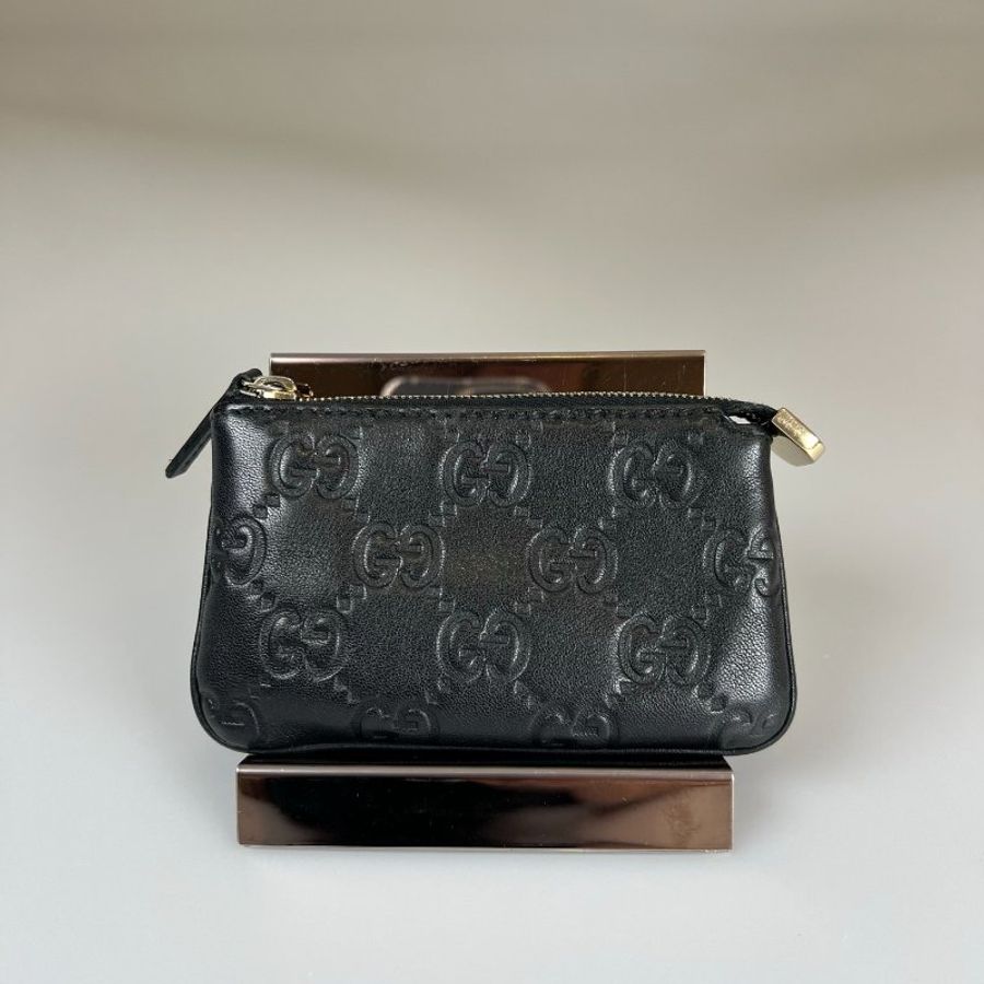 GUCCI 233183 黑皮革壓紋零錢包-1