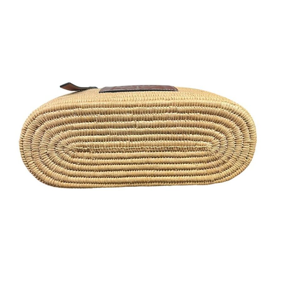 【美收精品】LOEWE 經典小牛皮 Anagram 棕櫚葉編織籃子包 / 肩背包 5-725-5