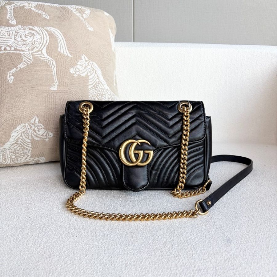 Gucci馬蒙26黑色金扣GG 鏈條包-1