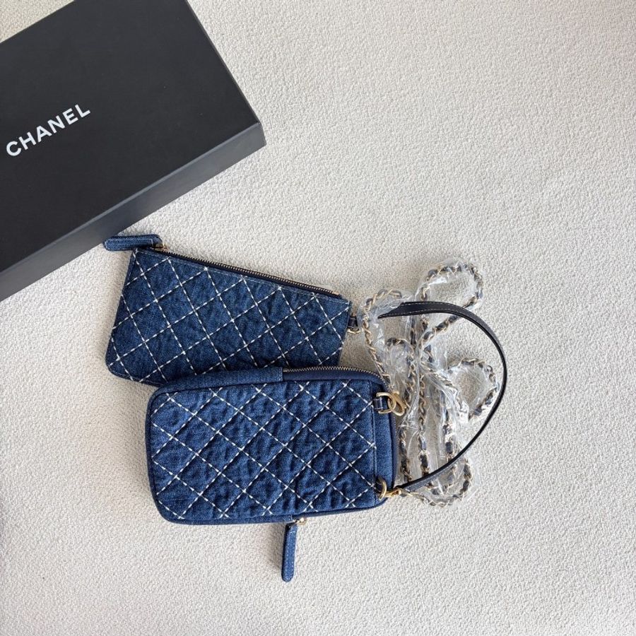 Chanel 牛仔丹寧雙子星二合一手機包-5