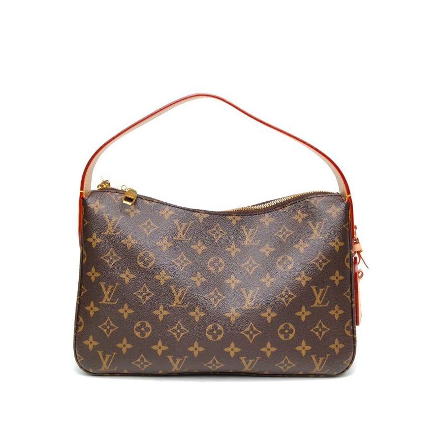 LOUIS VUITTON SLOUCHY小號手袋圖案印花棕色PVC晶片牛皮肩背包-0