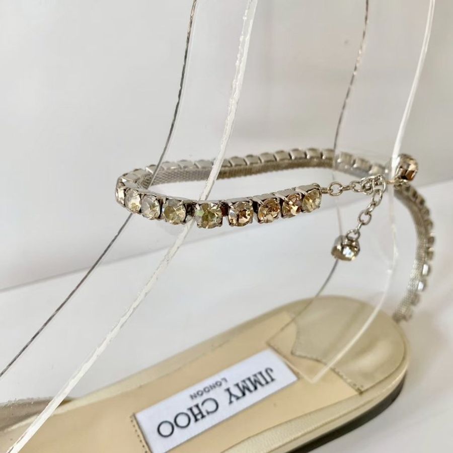 Jimmy choo 施華洛世奇水鑽亮片 40號 尖頭 踝鍊 涼鞋-4