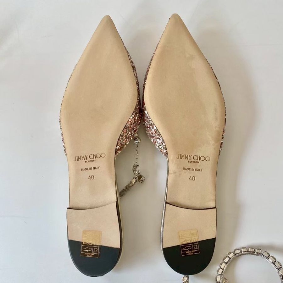 Jimmy choo 施華洛世奇水鑽亮片 40號 尖頭 踝鍊 涼鞋-7